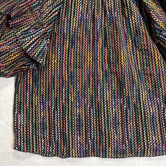 Ramy Brook Eugenia Ruffle Puff Sleeve Top Blouse Large Dot Stripe Split Neck NWT - Picture 9 of 16